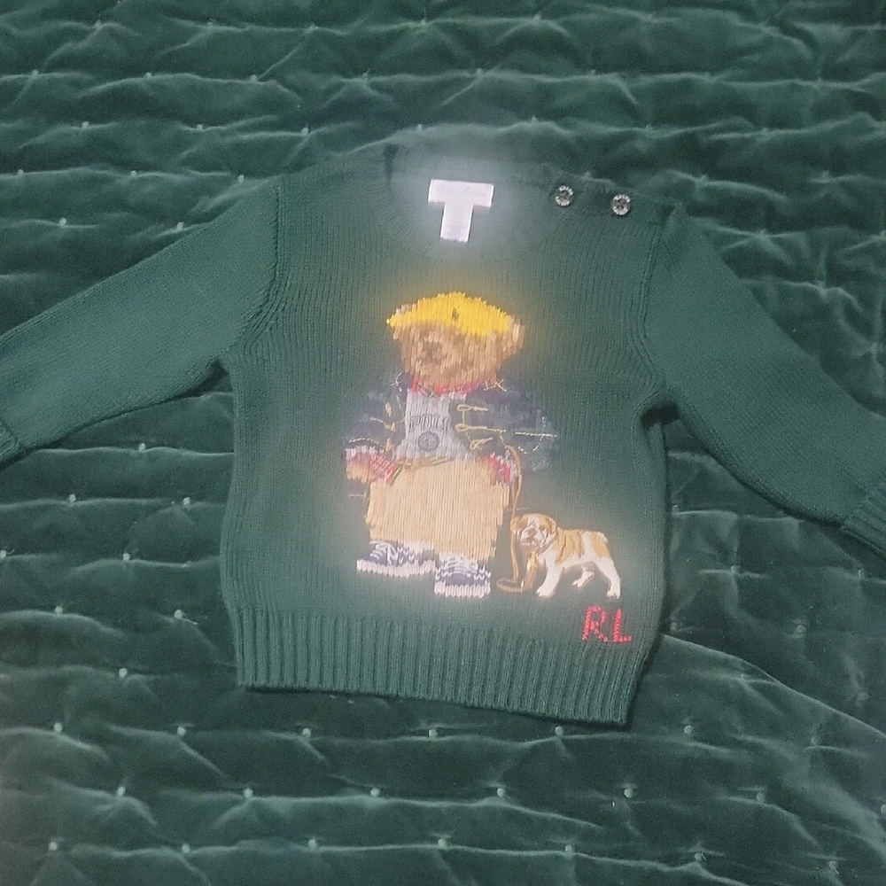 Ralph Lauren Green Sweater with Bear and Dog Design